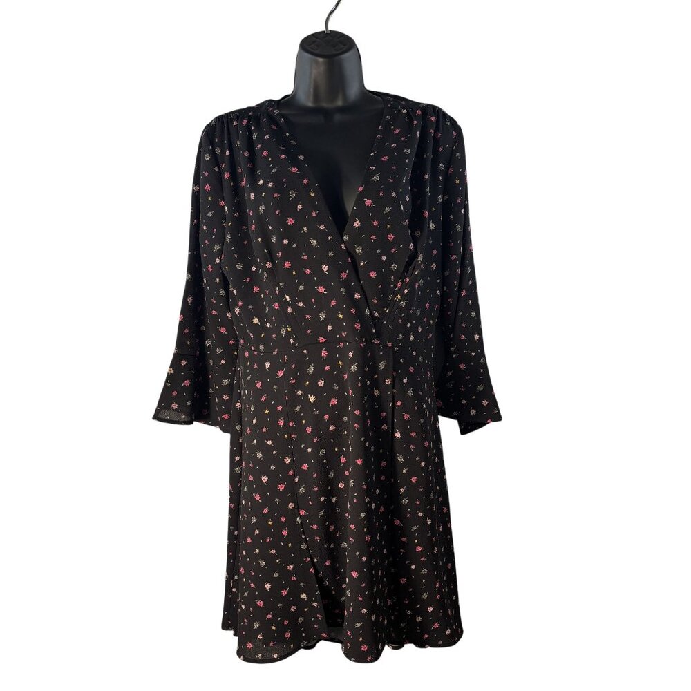 French Connection Black Floral Long Sleeve Wrap Dress Size 10